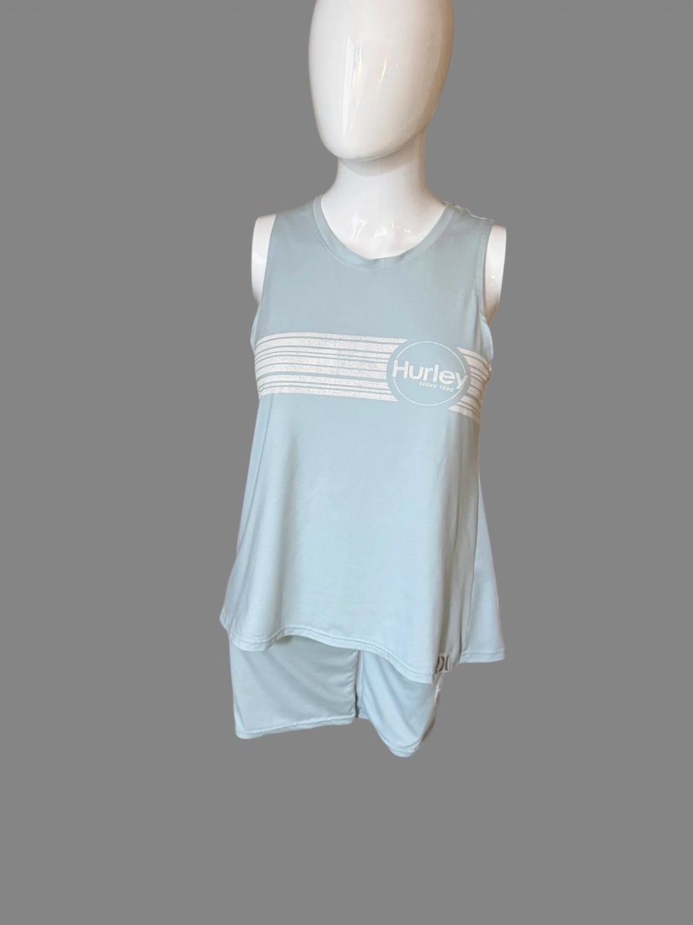 Hurley Light Blue Striped Logo Tank & Short Set